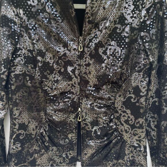 Joseph Ribkoff Women's Size 6 Black Metallic Sequin Zip Jacket Stretchy - Picture 4 of 9